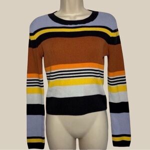 Urban Outfitters Women’s Striped Black Trimmed Multicolor Cropped Sweater SZ L